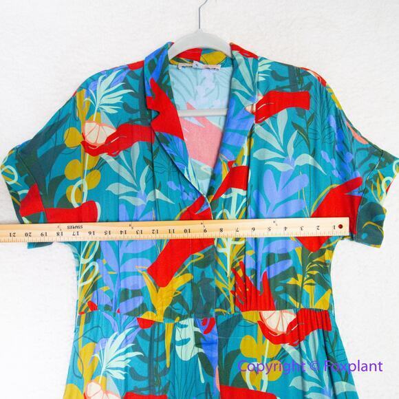 Hutch Rigby Tropical Floral Tie Waist Button Front Maxi Shirt Dress, size S - Picture 9 of 16